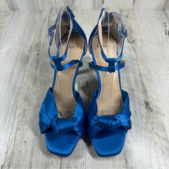 New ADRIENNE VITTADINI Xander Knotted Stiletto Sandal In Pool Blue Satin #619 - Picture 5 of 11